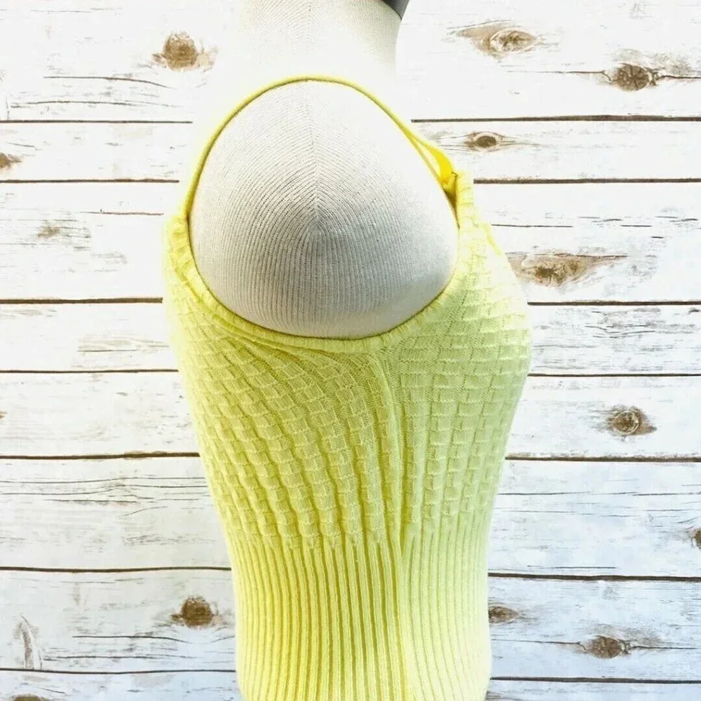 Women Sleeveless Pull Over 100% Acrylic Fiber Yellow Knitted Top Size Small  Qua - Picture 6 of 12